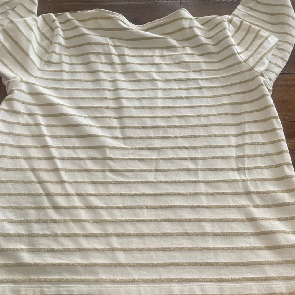 J. Crew Striped long sleeve pullover ivory gold shimmer tee top size M